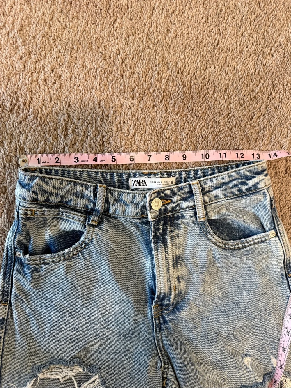 Zara denim jorts longline baggy Light Blue Distressed Denim Bermuda long Shorts